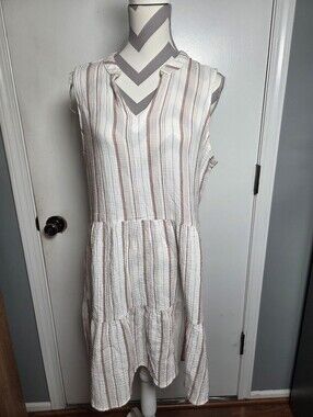 Falls Creek Women's beige and white striped Sleeveless dress Size L